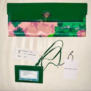 BALENCIAGA Green Pink Floral Clutch